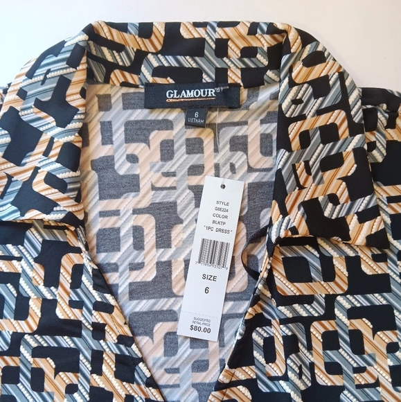 Dress Glamour, Faux wrap Dress geometric, Full stretch, Business,Formal,sz 6. - Picture 4 of 17